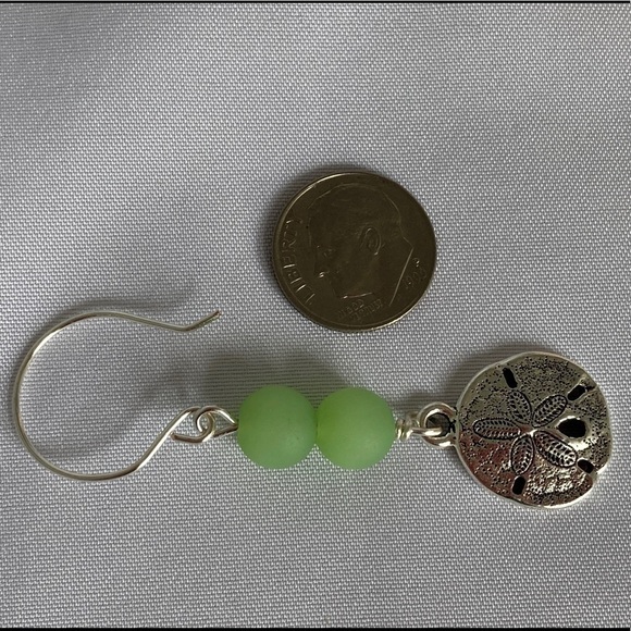 SEA Glass Beads and Sand Dollar Charm Dangle Earrings - Picture 3 of 10